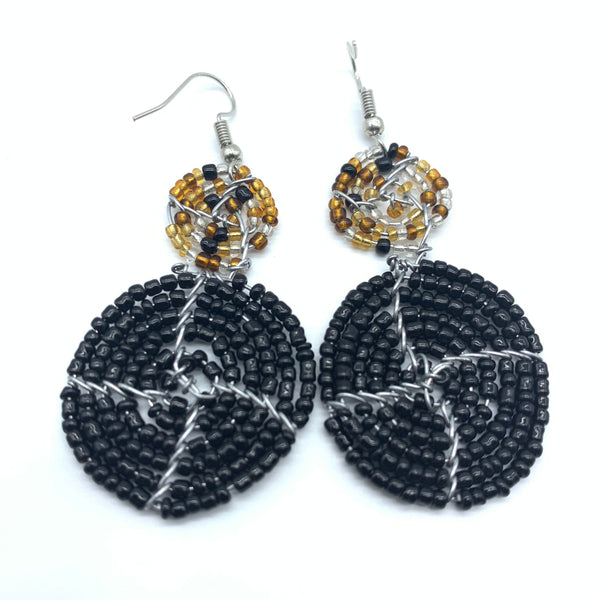 Beaded Earrings 2 Tone 2 Cirles -Black 3