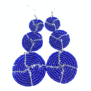 Beaded Earrings 3 Circles -Blue Variation