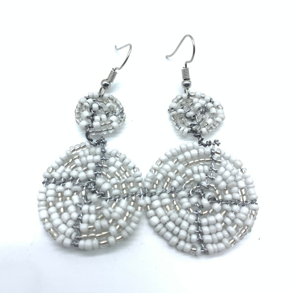 Beaded Earrings 2 Tone 2 Cirles -White