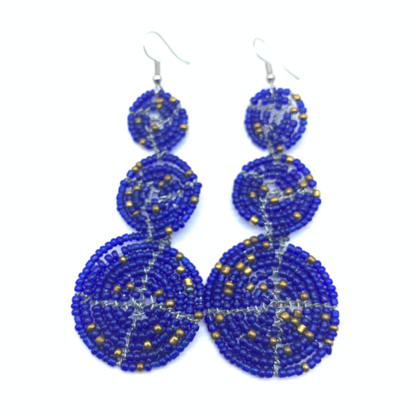 Beaded Earrings 3 Circles -Blue Variation 3