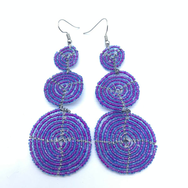 Beaded Earrings 3 Circles -Purple Variation