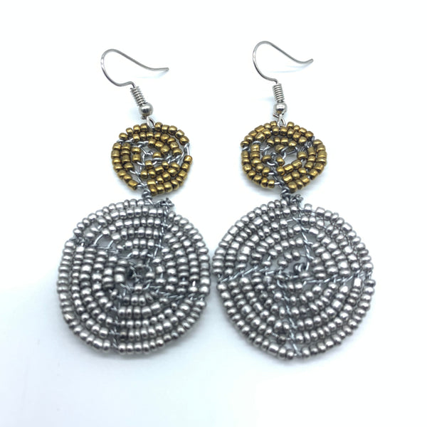 Beaded Earrings-2 Tone 2 Cirles -Silver 4