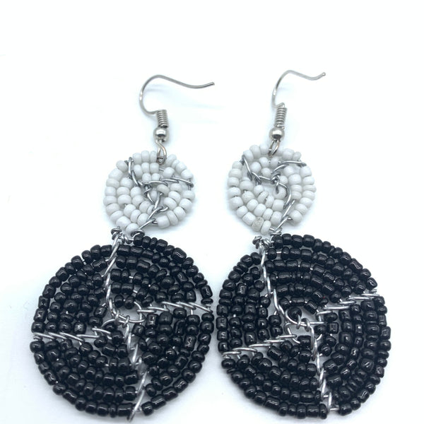 Beaded Earrings 2 Tone 2 Cirles -Black 2