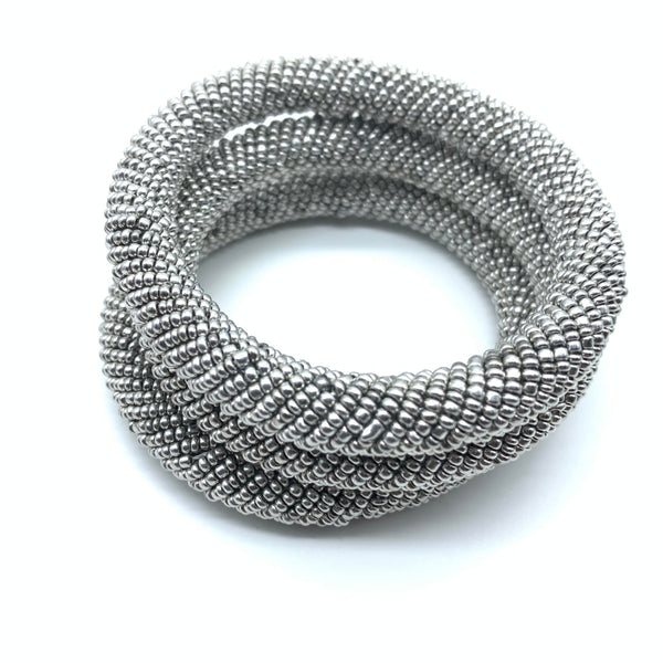 Beaded Bangle-Silver 2