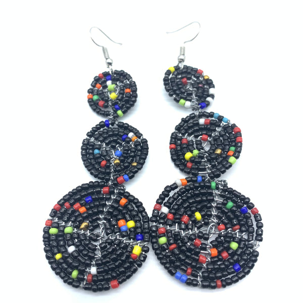 Beaded Earrings 3 Circles -Black Variation 3