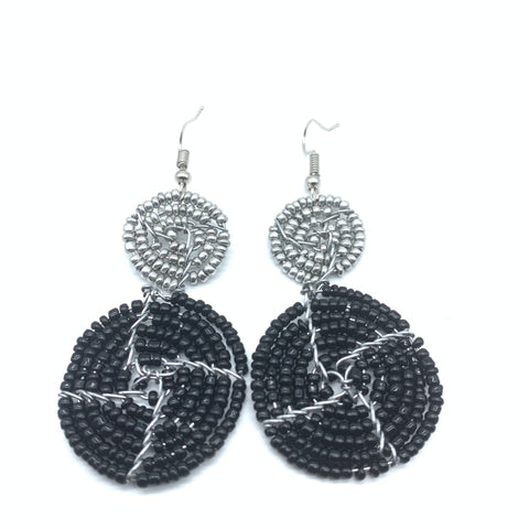 Beaded Earrings 2 Tone 2 Cirles -Black