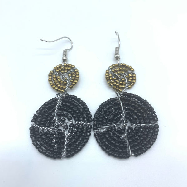 Beaded Earrings 2 Tone 2 Cirles -Black 4