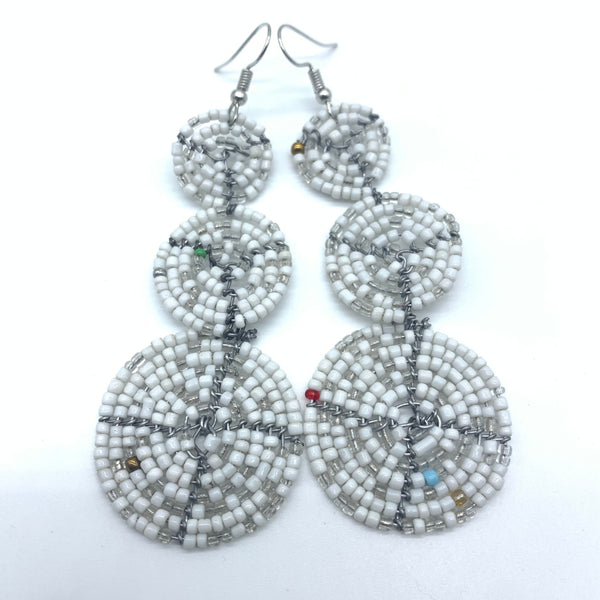 Beaded Earrings 3 Circles -White Variation 2