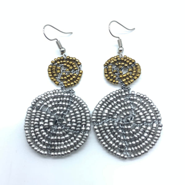 Beaded Earrings-2 Tone 2 Cirles -Silver 4