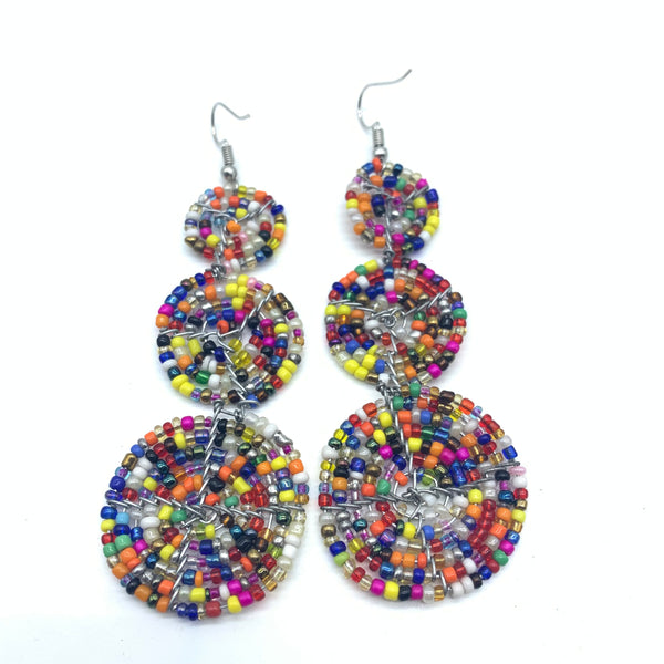 Beaded Earrings 3 Circles -Multi Colour Variation 3