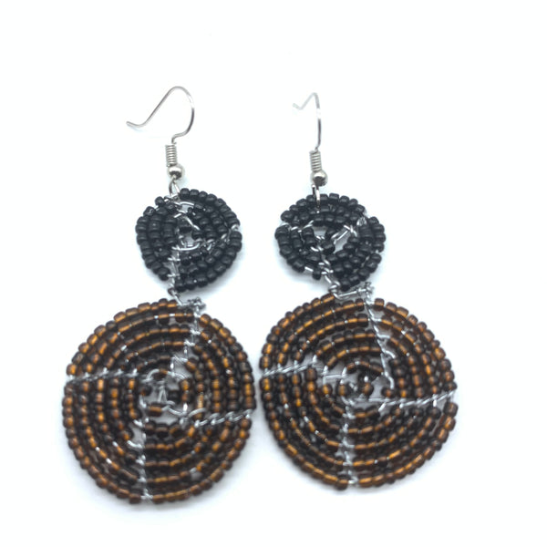 Beaded Earrings 2 Tone 2 Cirles -Brown 4