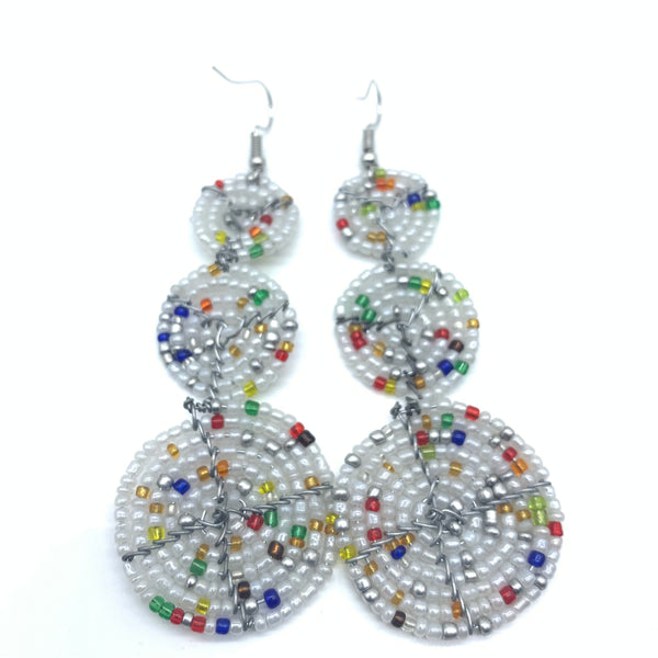 Beaded Earrings 3 Circles - Pearl White Variation 2