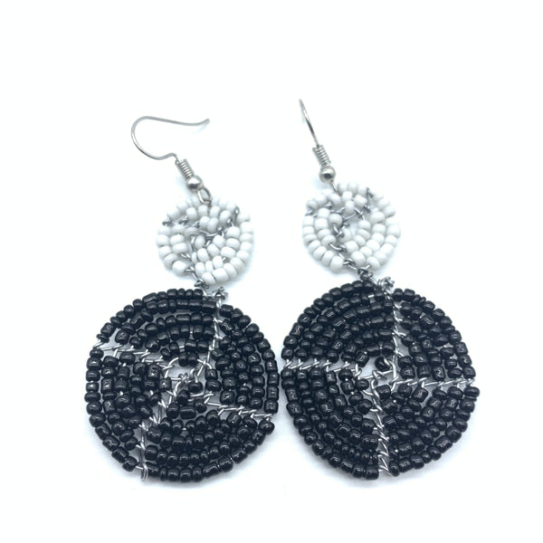 Beaded Earrings 2 Tone 2 Cirles -Black 2