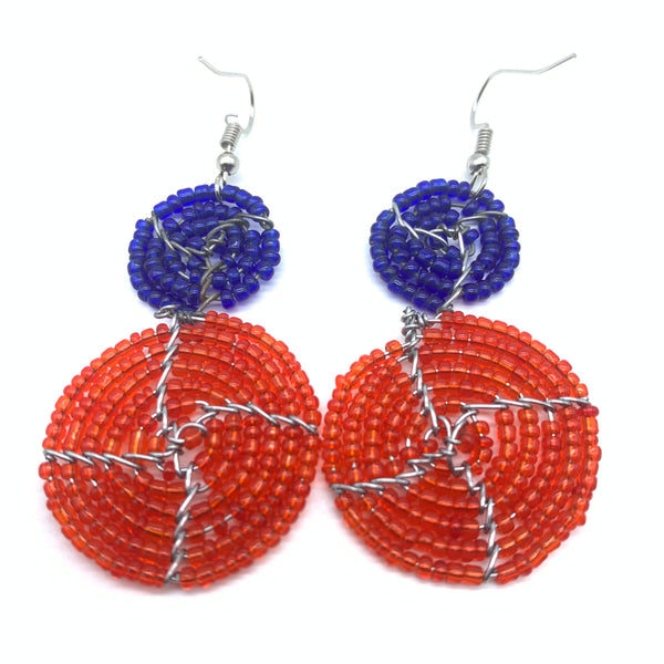 Beaded Earrings 2 Tone 2 Cirles -Red