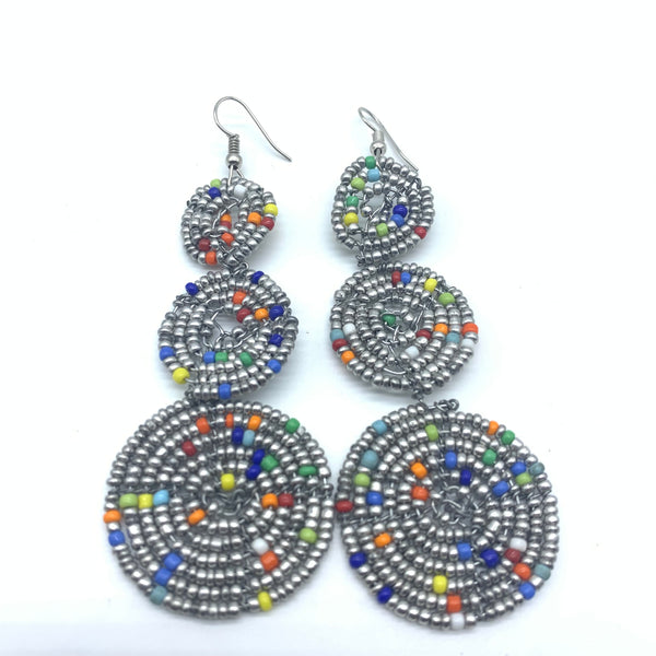 Beaded Earrings 3 Circles -Silver Variation 2