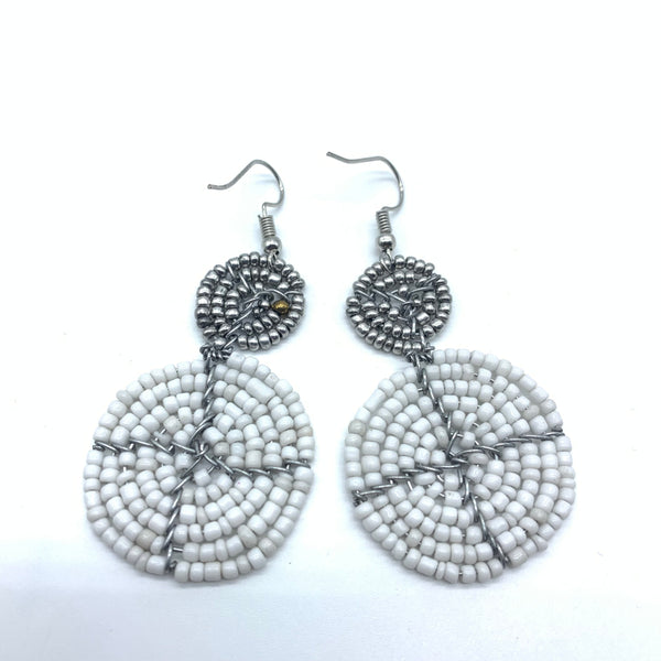 Beaded Earrings 2 Tone 2 Cirles -White 2