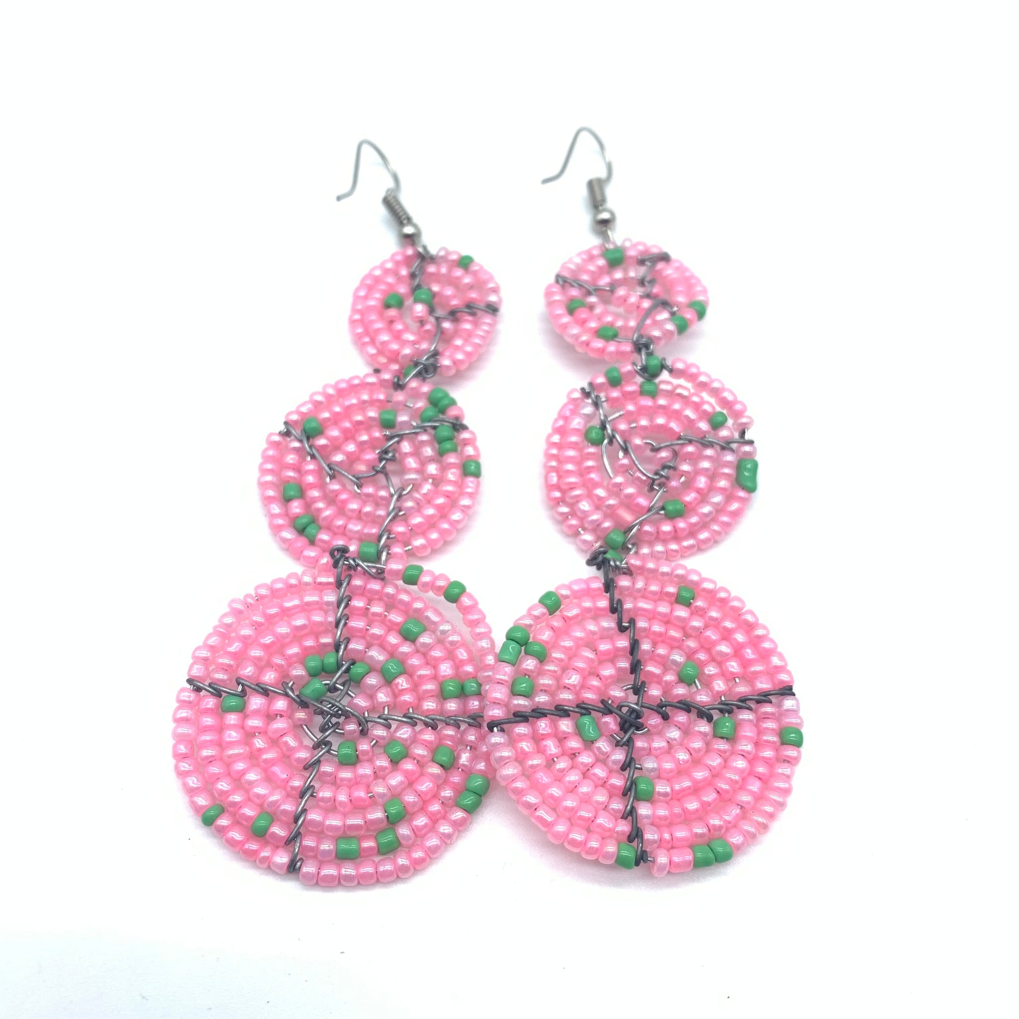 Beaded Earrings 3 Circles -Pink Variation 4