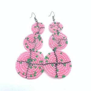 Beaded Earrings 3 Circles -Pink Variation 4