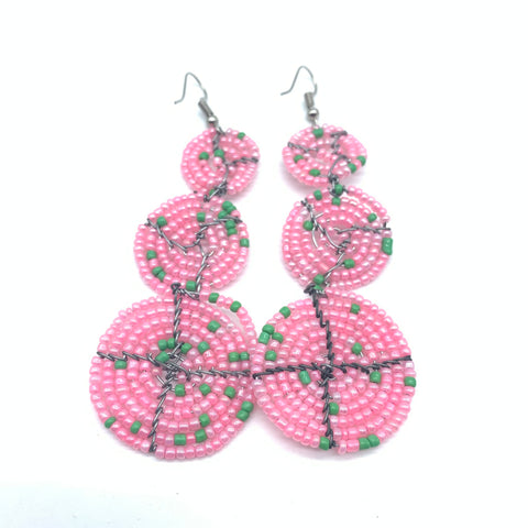 Beaded Earrings 3 Circles -Pink Variation 4