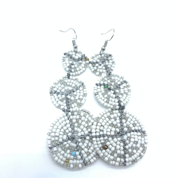 Beaded Earrings 3 Circles -White Variation 2