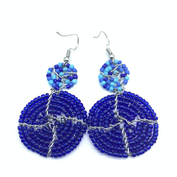 Beaded Earrings 2 Tone 2 Cirles -Blue