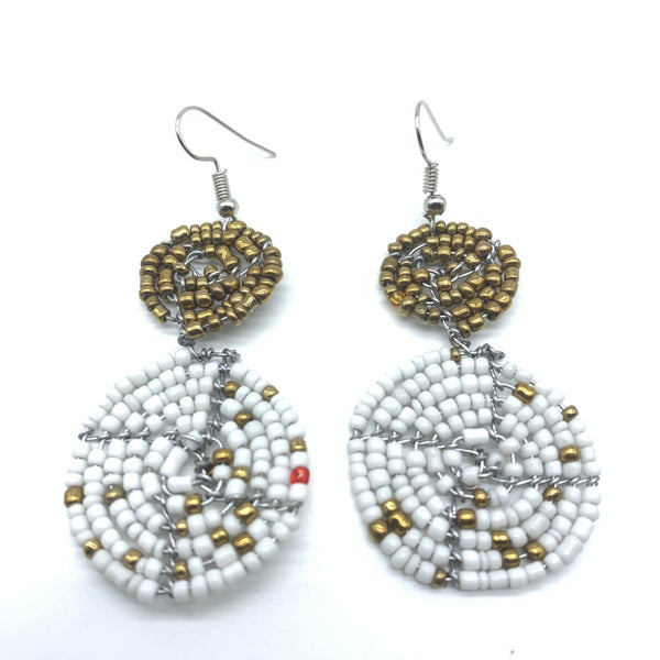 Beaded Earrings 2 Tone 2 Cirles -White 5