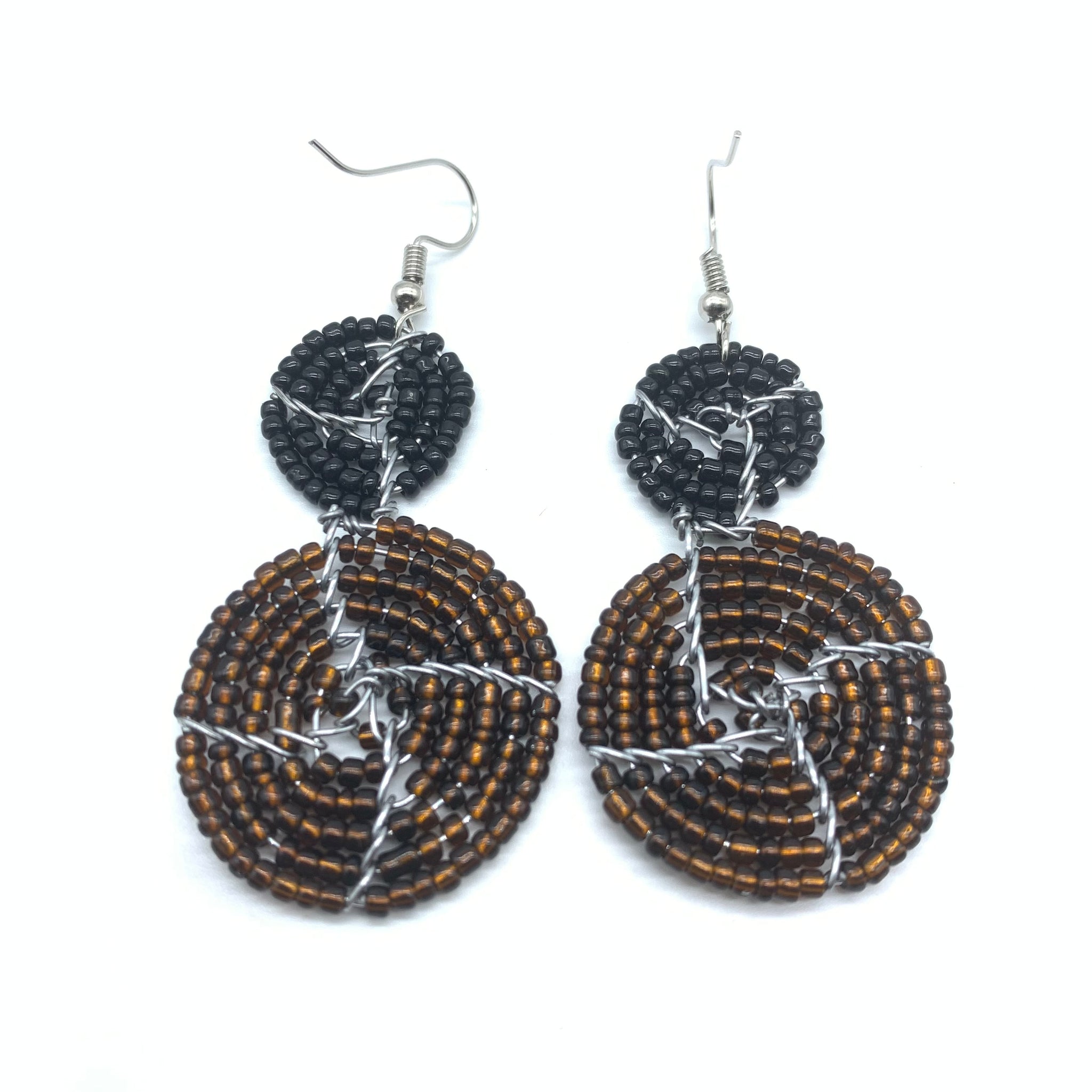 Beaded Earrings 2 Tone 2 Cirles -Brown 4