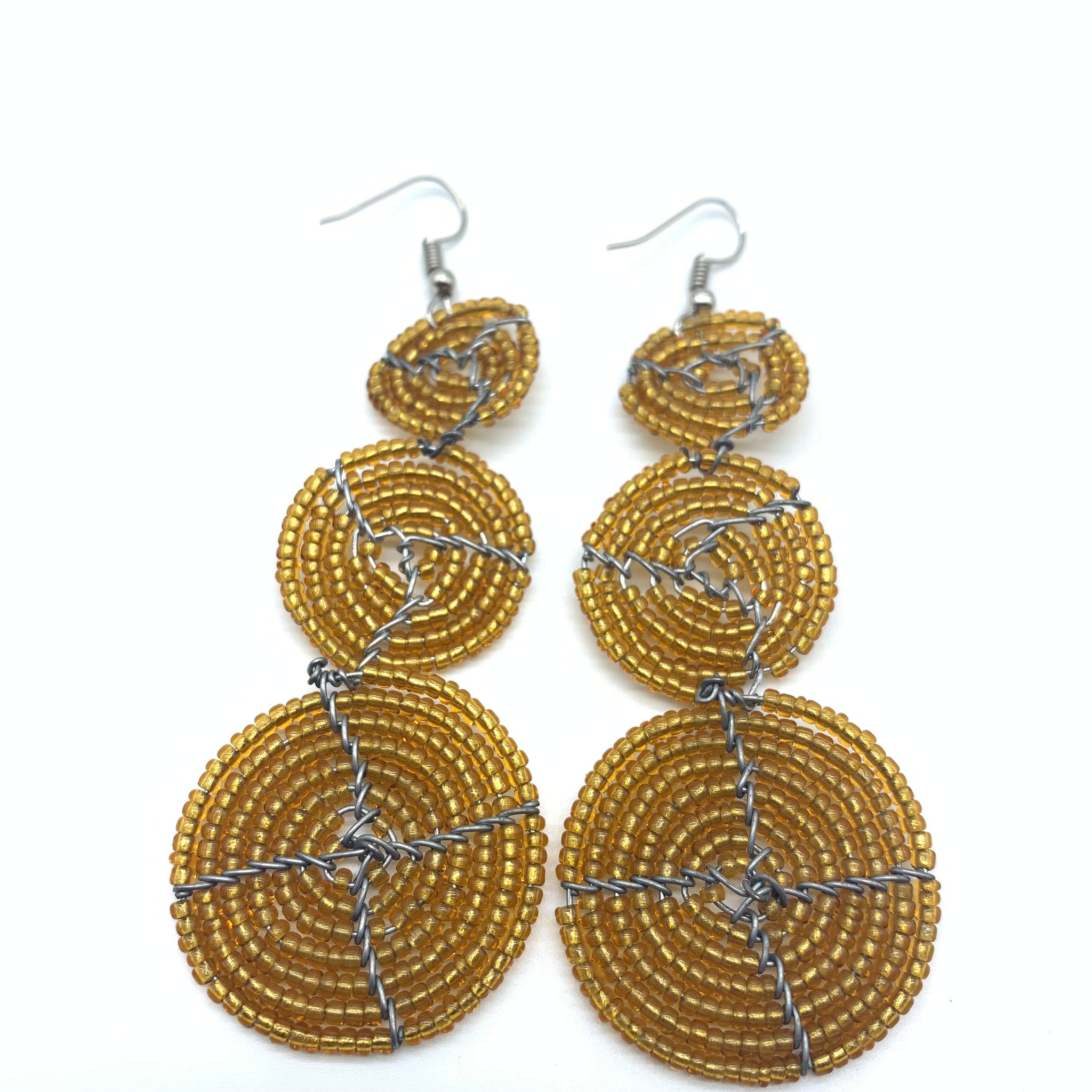 Beaded Earrings 3 Circles -Gold Variation