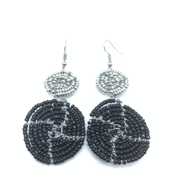 Beaded Earrings 2 Tone 2 Cirles -Black