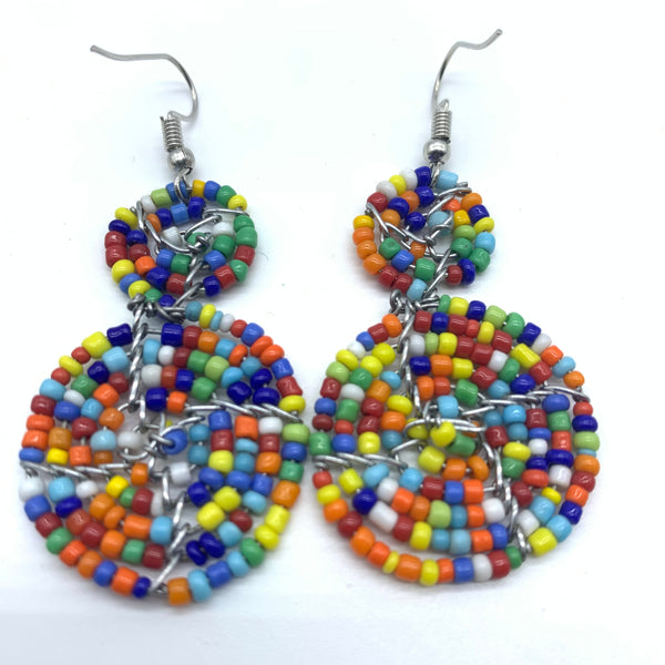 Beaded Earrings 2 Tone 2 Cirles -Multi Colour