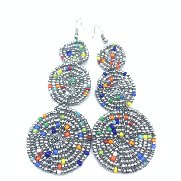 Beaded Earrings 3 Circles -Silver Variation 2