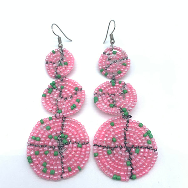 Beaded Earrings 3 Circles -Pink Variation 4