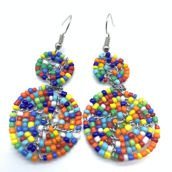 Beaded Earrings 2 Tone 2 Cirles -Multi Colour