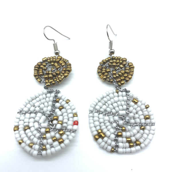 Beaded Earrings 2 Tone 2 Cirles -White 5