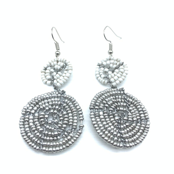 Beaded Earrings 2 Tone 2 Cirles -Silver