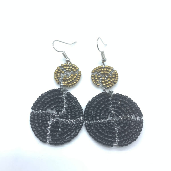 Beaded Earrings 2 Tone 2 Cirles -Black 4