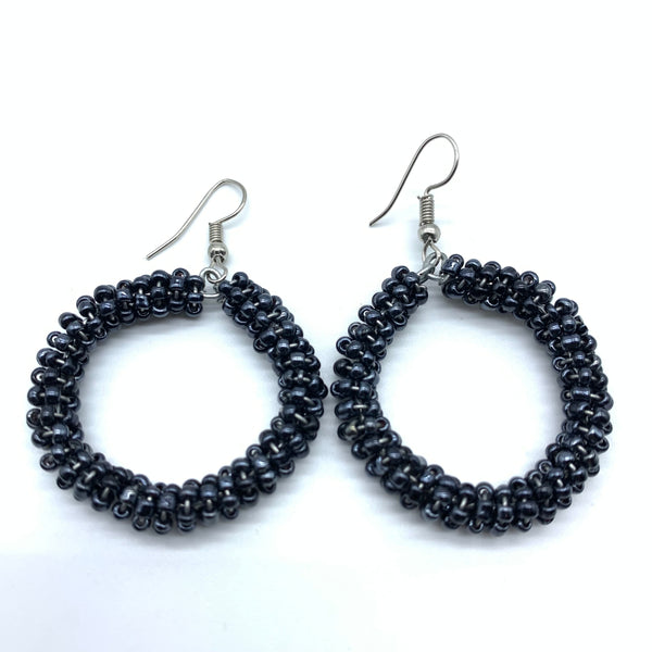 Beaded Earrings Kaweria-Metallic Grey Blue