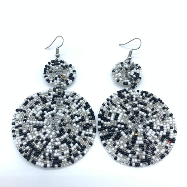 Beaded Earrings-Black and White Green Variation 2