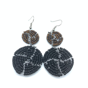 Beaded Earrings 2 Tone 2 Cirles -Black 5