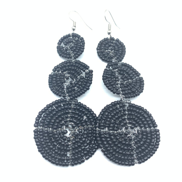 Beaded Earrings 3 Circles -Black Variation