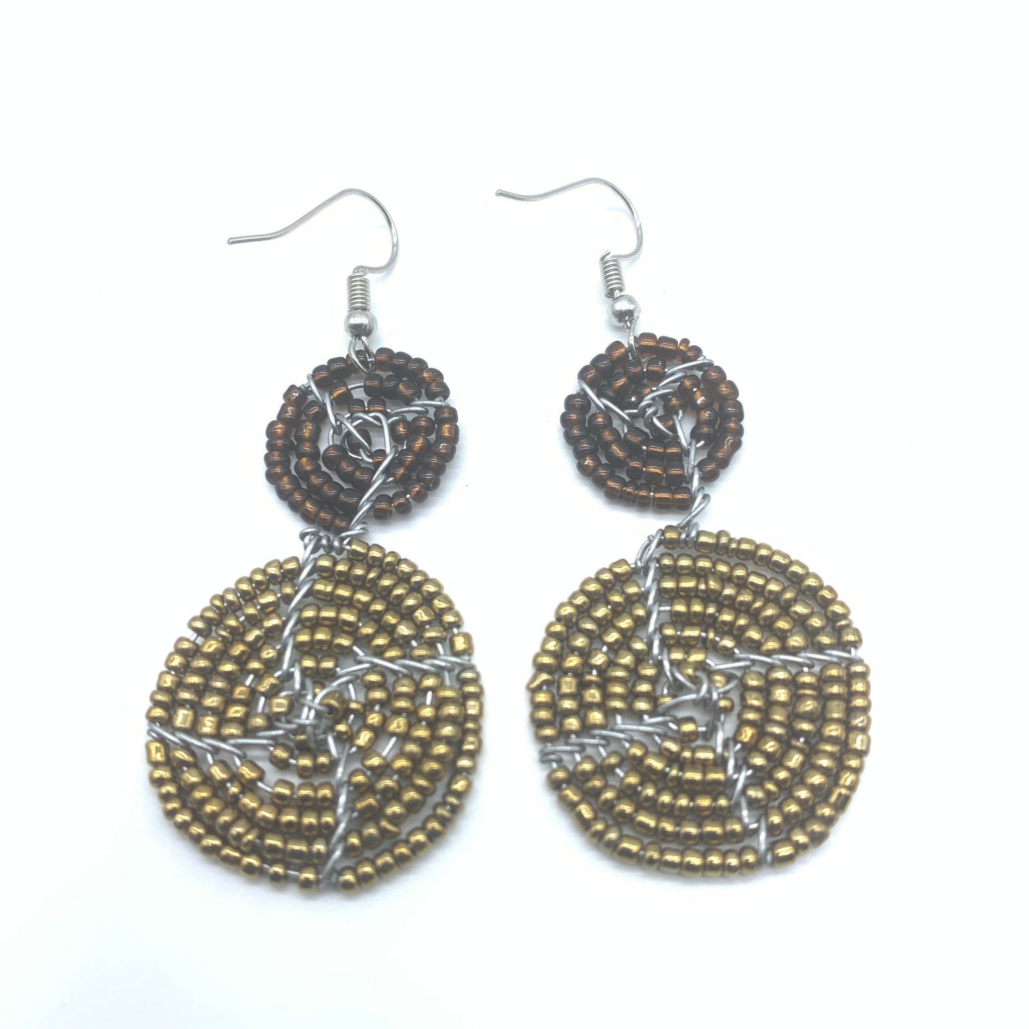 Beaded Earrings 2 Tone 2 Cirles -Gold 5