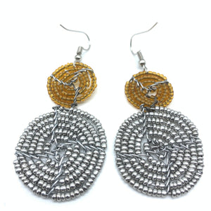 Beaded Earrings 2 Tone 2 Cirles -Silver 6