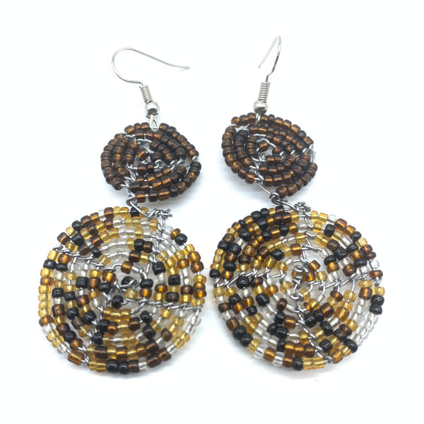 Beaded Earrings 2 Tone 2 Cirles -Brown 3