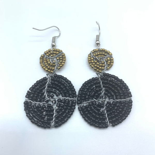 Beaded Earrings 2 Tone 2 Cirles -Black 4