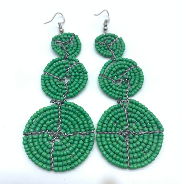 Beaded Earrings 3 Circles -Green Variation 2