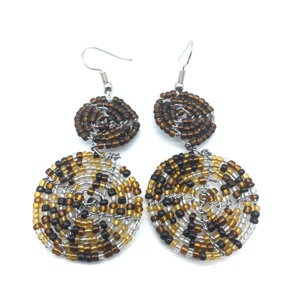 Beaded Earrings 2 Tone 2 Cirles -Brown 3