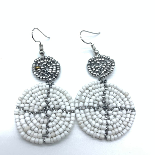 Beaded Earrings 2 Tone 2 Cirles -White 2