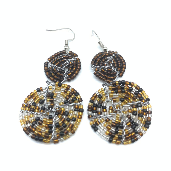 Beaded Earrings 2 Tone 2 Cirles -Brown 3