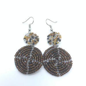 Beaded Earrings 2 Tone 2 Cirles -Brown