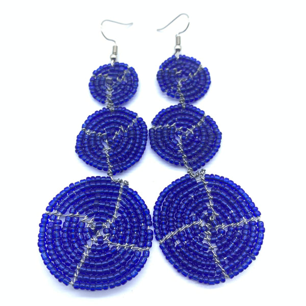 Beaded Earrings 3 Circles -Blue Variation